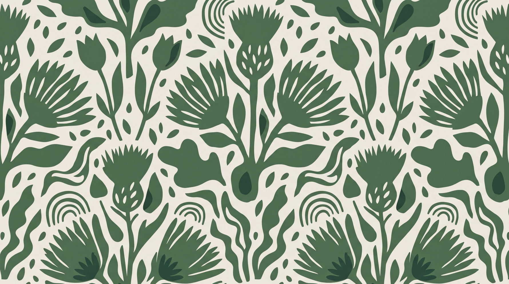 Thistle Folk Green Floral Wallpaper - Sage Green Flower Peel and Stick Wall Mural - Design