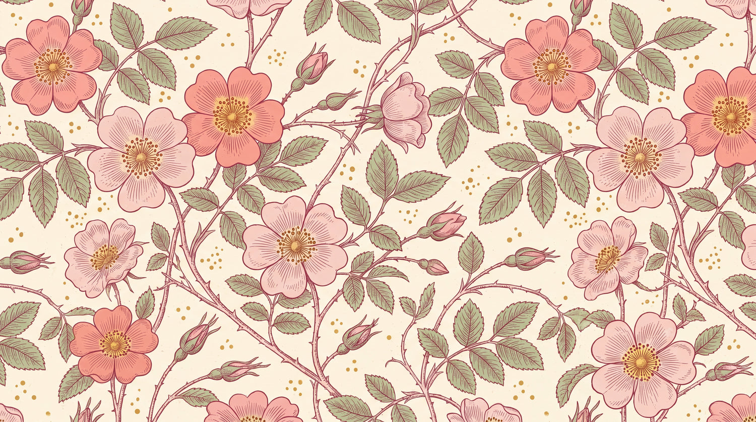 Thornlight Briar - Pink Rose Wallpaper - Pink Floral Vintage Peel and Stick Wall Mural - Design