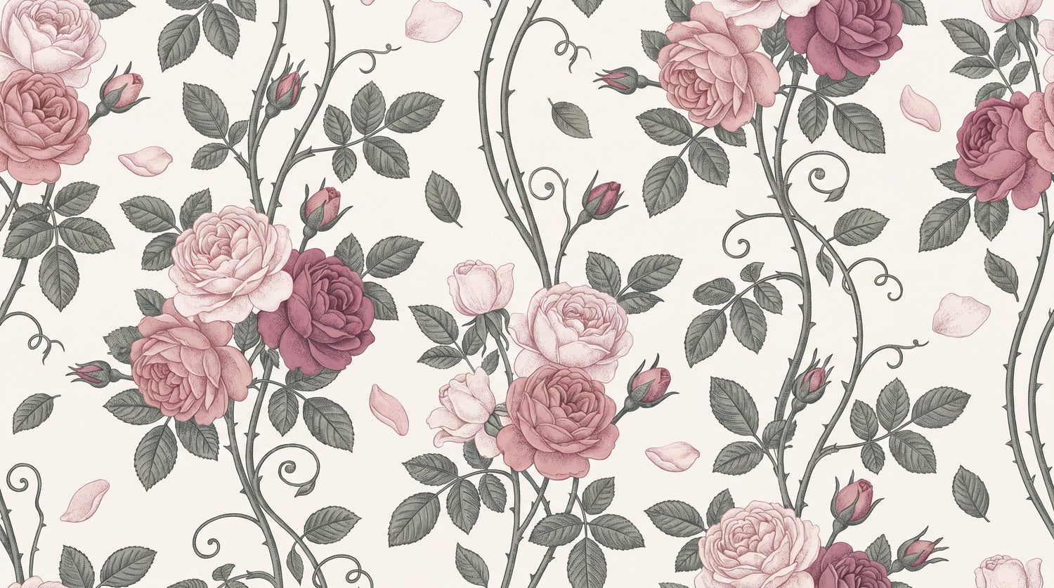 Thornwoven Trellis Pink Rose Wallpaper - Pink Floral Vintage Wall Mural Peel and Stick - Design