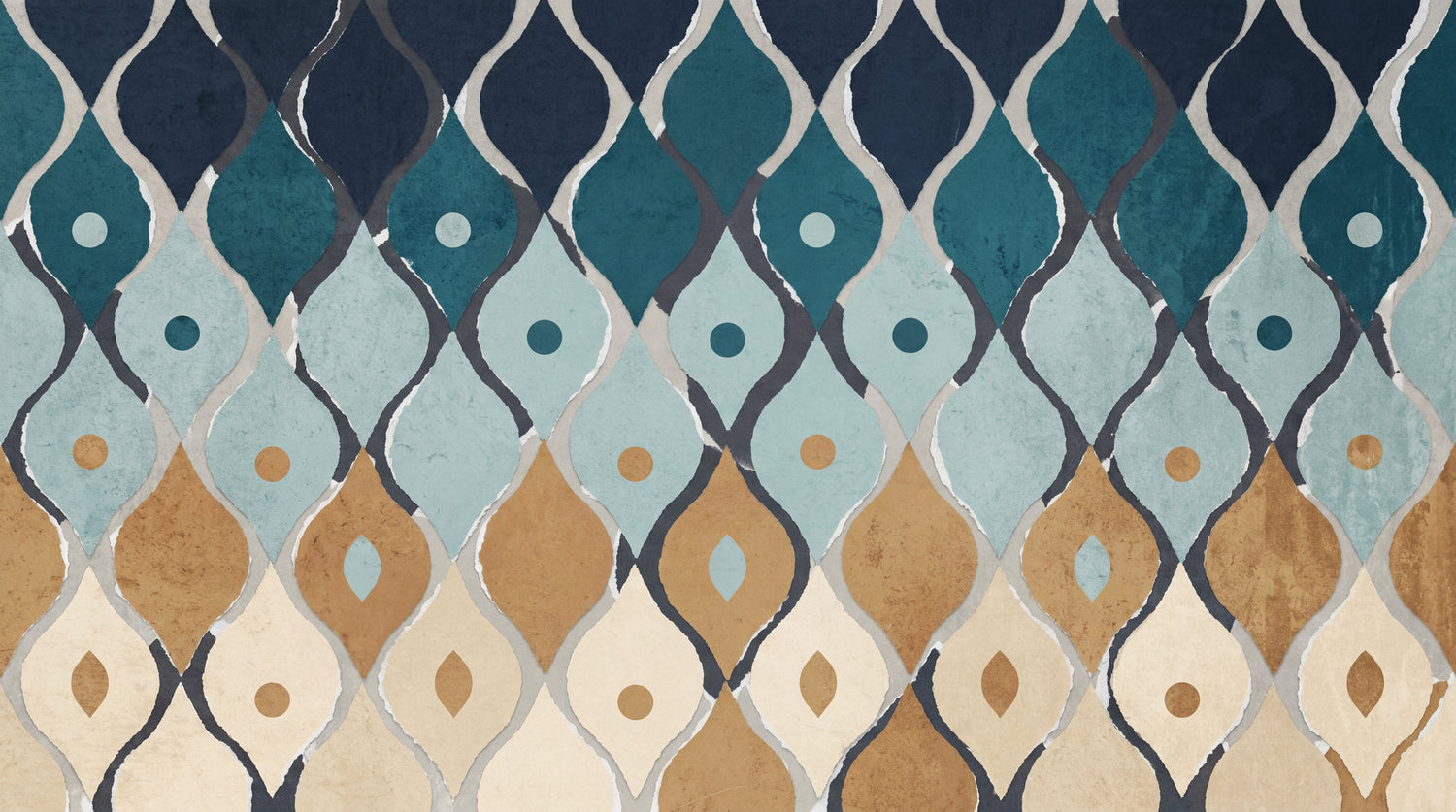 Tidal Reverie - Blue Geometric Wallpaper Abstract Vintage Minimalist Damask Peel and Stick Mural - Design