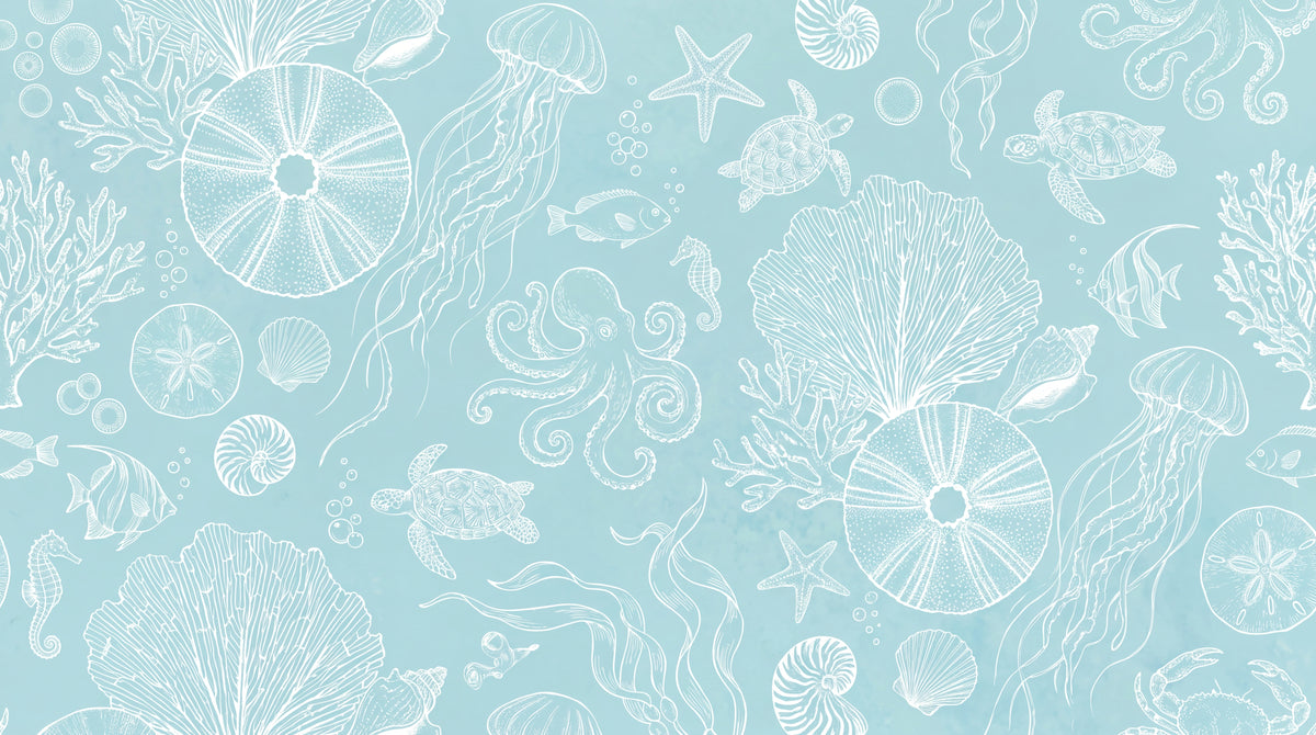 Tidal Whispers - Blue Ocean Wallpaper Peel and Stick - Aqua Sea Wallpaper Coastal Wave Mural - Design