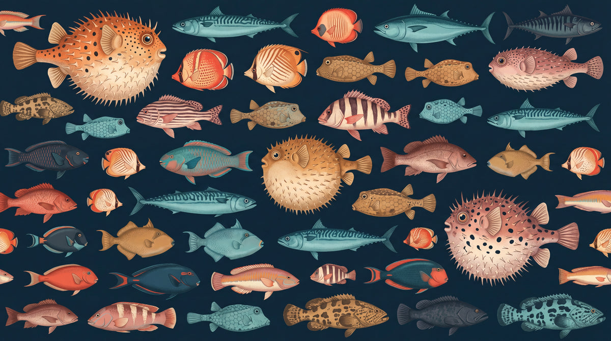 Tideglass Specimens Dark Fish Wallpaper - Ocean Wallpaper Peel and Stick Sea Wave Animal Mural - Design