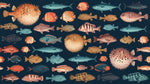 Tideglass Specimens Dark Fish Wallpaper - Ocean Wallpaper Peel and Stick Sea Wave Animal Mural - Design