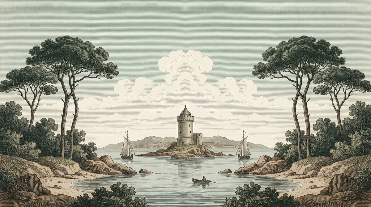 Tideward Spires Green Landscape Wallpaper - Vintage Scenery Wall Mural Victorian Peel and Stick - Design