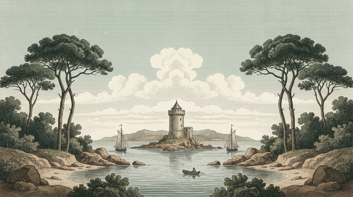 Tideward Spires Green Landscape Wallpaper - Vintage Scenery Wall Mural Victorian Peel and Stick - Design