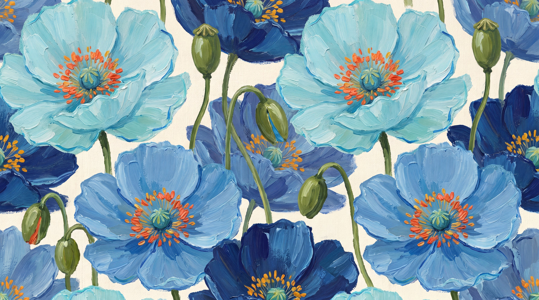 Tidewater Poppies Blue Floral Wallpaper - Navy Blue and White Flower Wall Mural Peel and Stick - Design