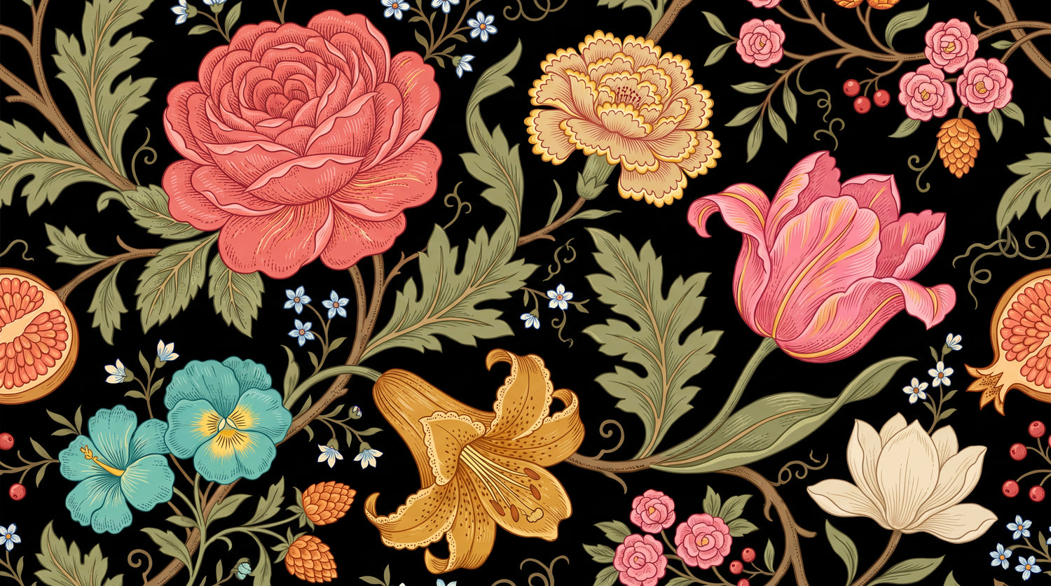 Tidewell Briar - Dark Black Rose Wallpaper Floral Vintage Peel and Stick Wall Mural - Design