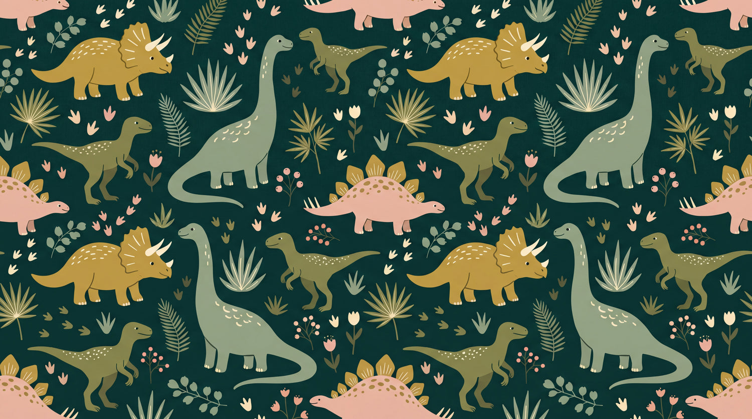 Tiny Tracks Jungle Green Dinosaur Wallpaper for Kids - Botanical Nursery Leaf Greenery Peel and Stick Mural - Design