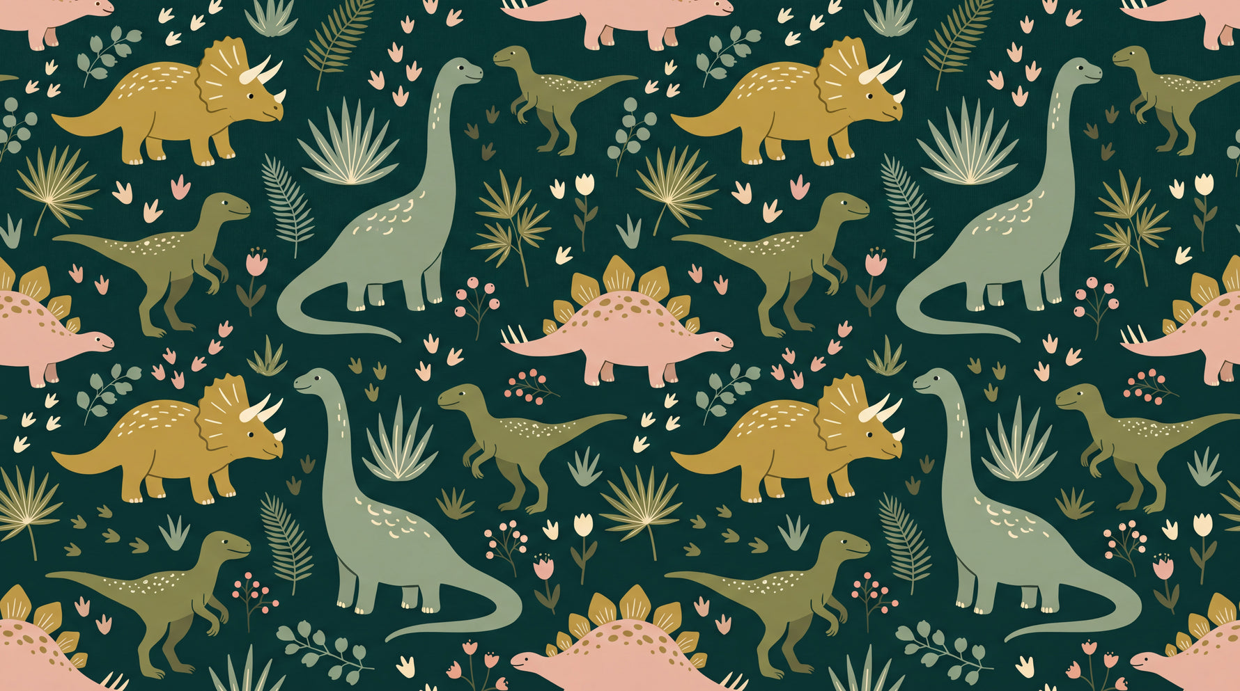 Tiny Tracks Jungle Green Dinosaur Wallpaper for Kids - Botanical Nursery Leaf Greenery Peel and Stick Mural - Design