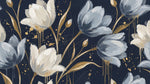 Tulip Ember Dark Floral Wallpaper - Navy Blue Wallpaper Flower Peel and Stick Wall Mural - Design