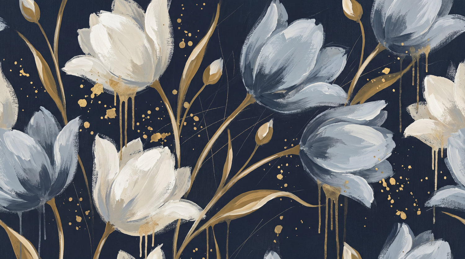 Tulip Ember Dark Floral Wallpaper - Navy Blue Wallpaper Flower Peel and Stick Wall Mural - Design