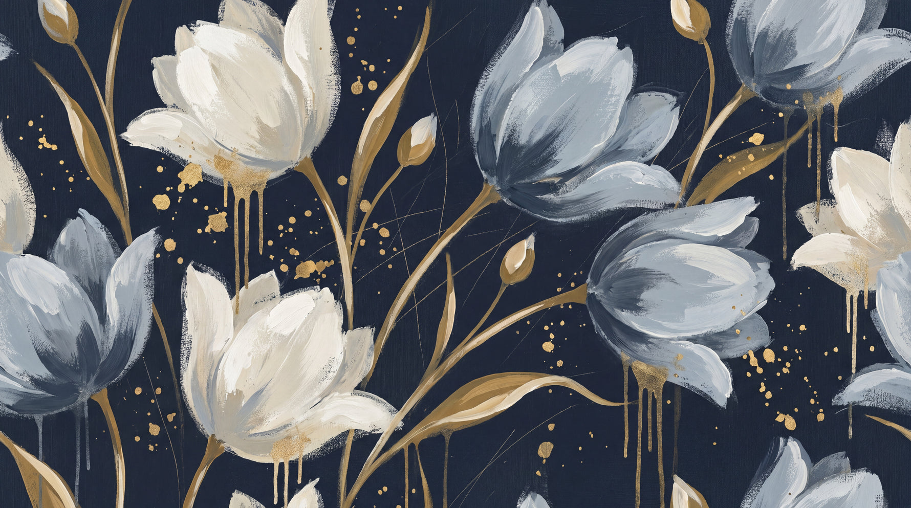 Tulip Ember Dark Floral Wallpaper - Navy Blue Wallpaper Flower Peel and Stick Wall Mural - Design