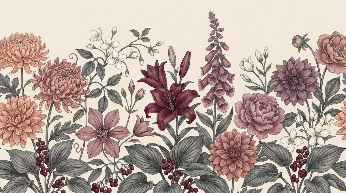 Twilight Foxglove Pink Floral Wallpaper - Vintage Botanical Flower Wall Mural Victorian Peel and Stick - Design
