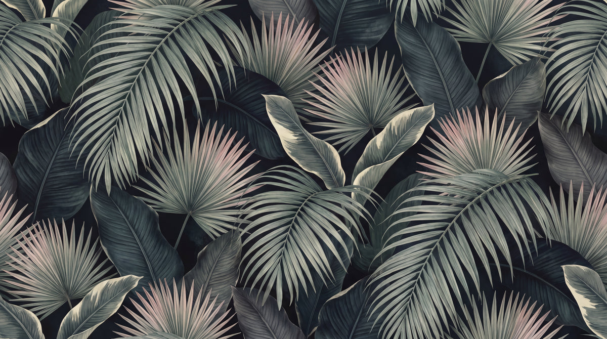 Twilight Frondery Green Tropical Wallpaper - Dark Green Palm Tree Jungle Botanical Leaf Peel and Stick - Design