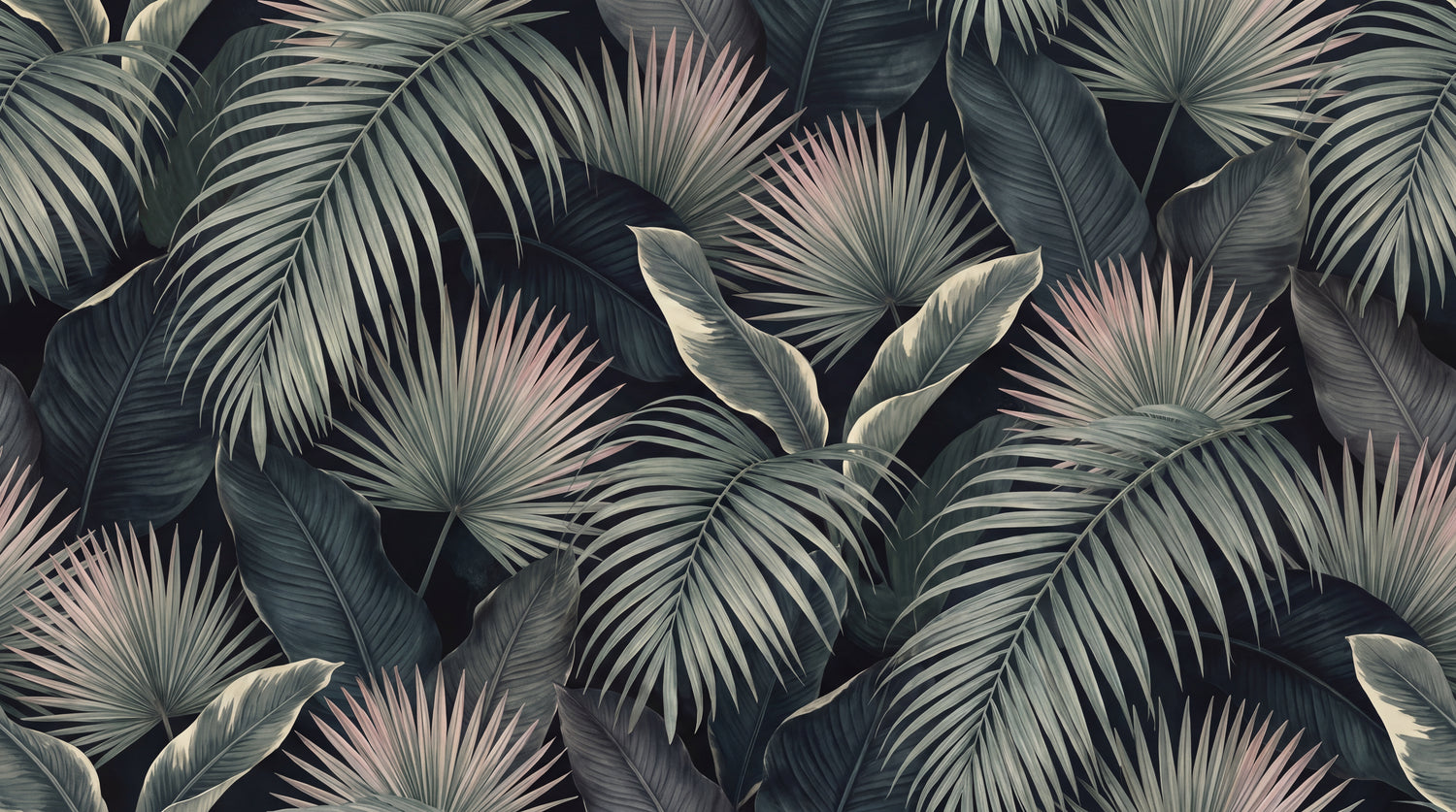 Twilight Frondery Green Tropical Wallpaper - Dark Green Palm Tree Jungle Botanical Leaf Peel and Stick - Design
