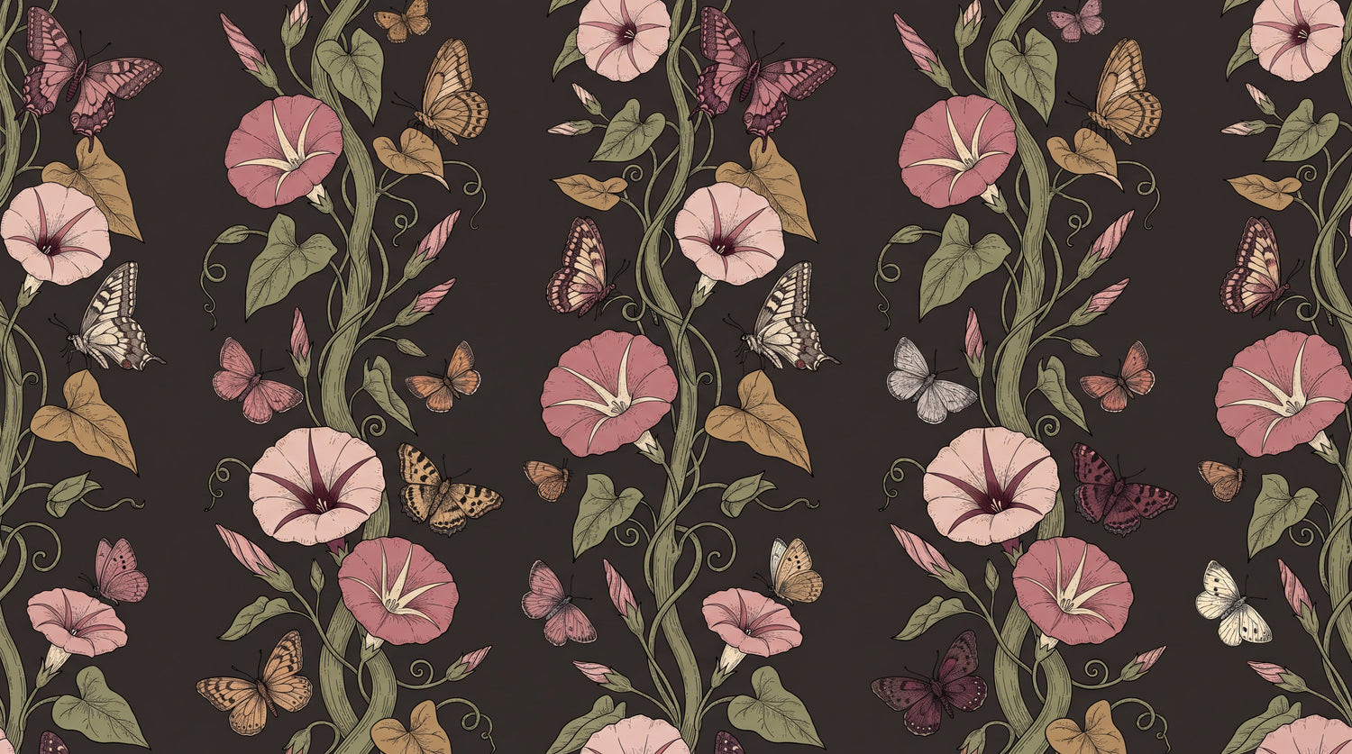 Twilight Wingspan Brown Floral Wallpaper - Dark Vintage Flower Peel and Stick Mural - Design