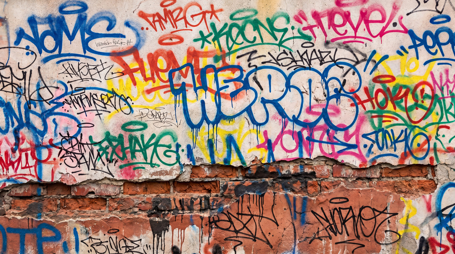Unruly Cipher Graffiti Wallpaper - Beige Brick Wallpaper Peel and Stick Urban Street Art Mural - Design