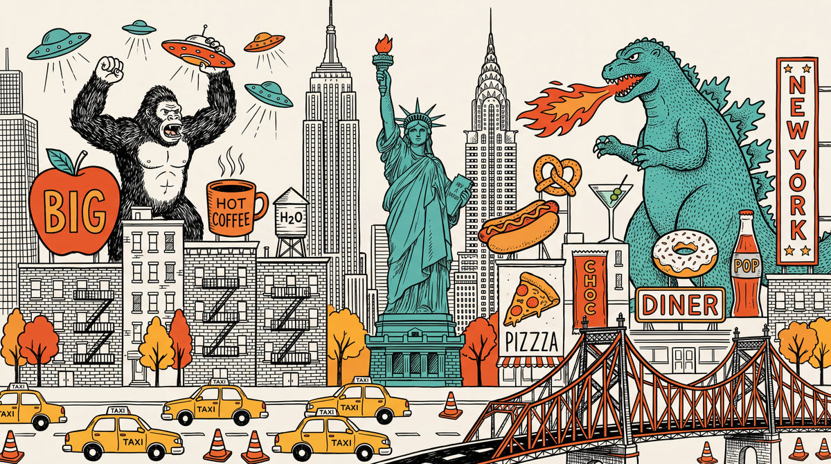 Urban Colossus - Orange Graffiti Wallpaper - Retro Comic City Skyline Illustration Peel and Stick - Design
