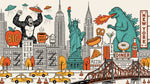 Urban Colossus - Orange Graffiti Wallpaper - Retro Comic City Skyline Illustration Peel and Stick - Design