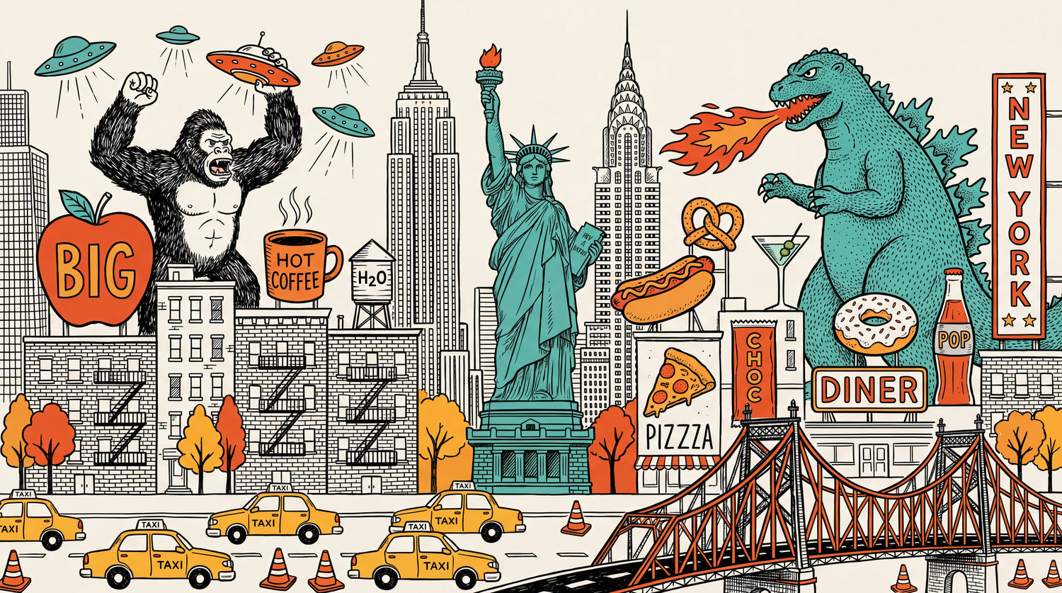 Urban Colossus - Orange Graffiti Wallpaper - Retro Comic City Skyline Illustration Peel and Stick - Design