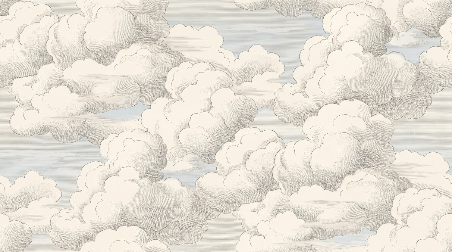 Vapor Reverie Beige Cloud Wallpaper - Cream Vintage Sky Blue Wallpaper Peel and Stick - Design
