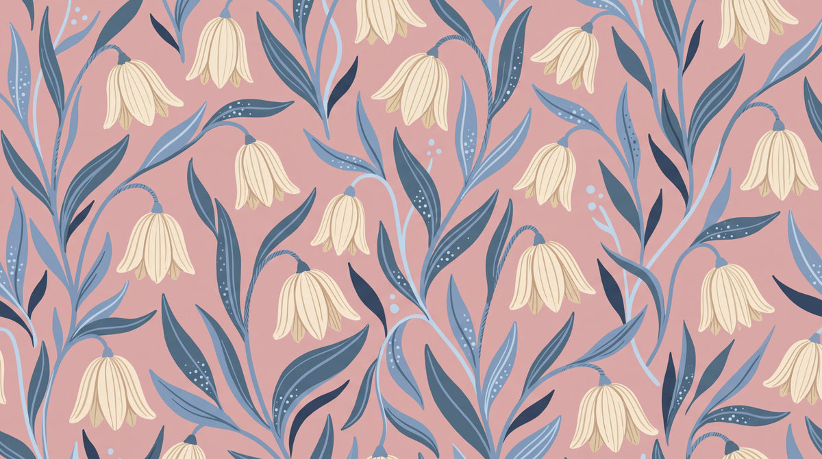 Velvet Bellnotes Pink Floral Wallpaper - Blue and White Flower Wallpaper Peel and Stick - Design