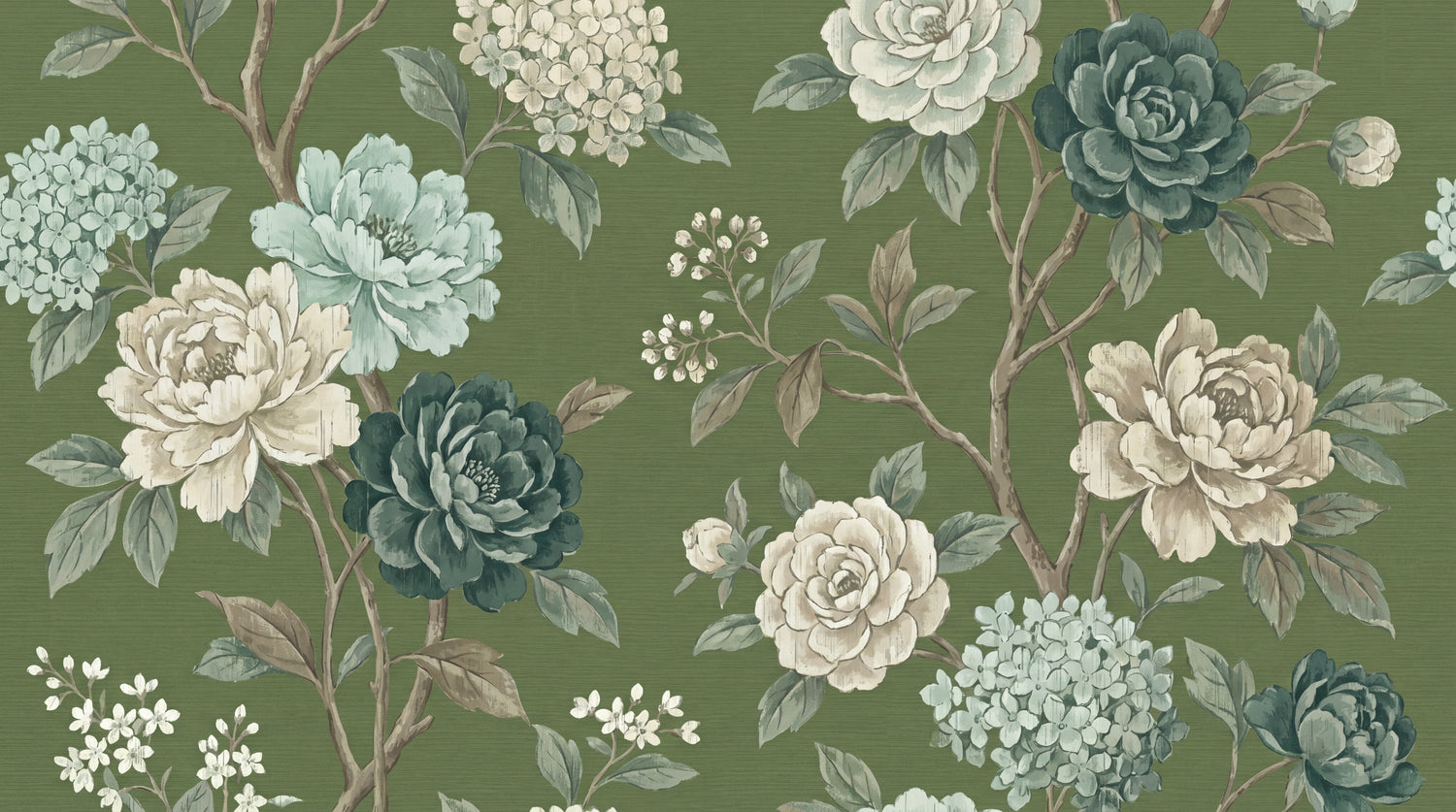 Velvet Garden Hush Green Floral Wallpaper - Dark Green Rose Vintage Greenery Peel and Stick - Design
