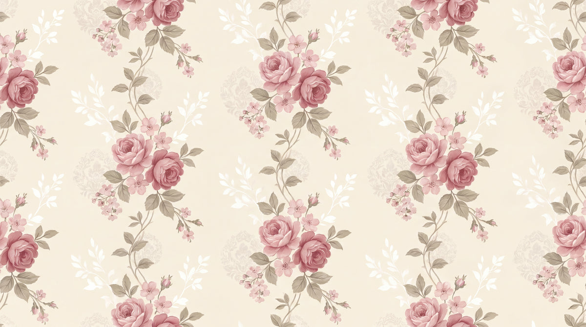 Velvet Heirloom Roses - Pink Rose Wallpaper - Pink Floral Wallpaper Damask Peel and Stick Wall Mural - Design
