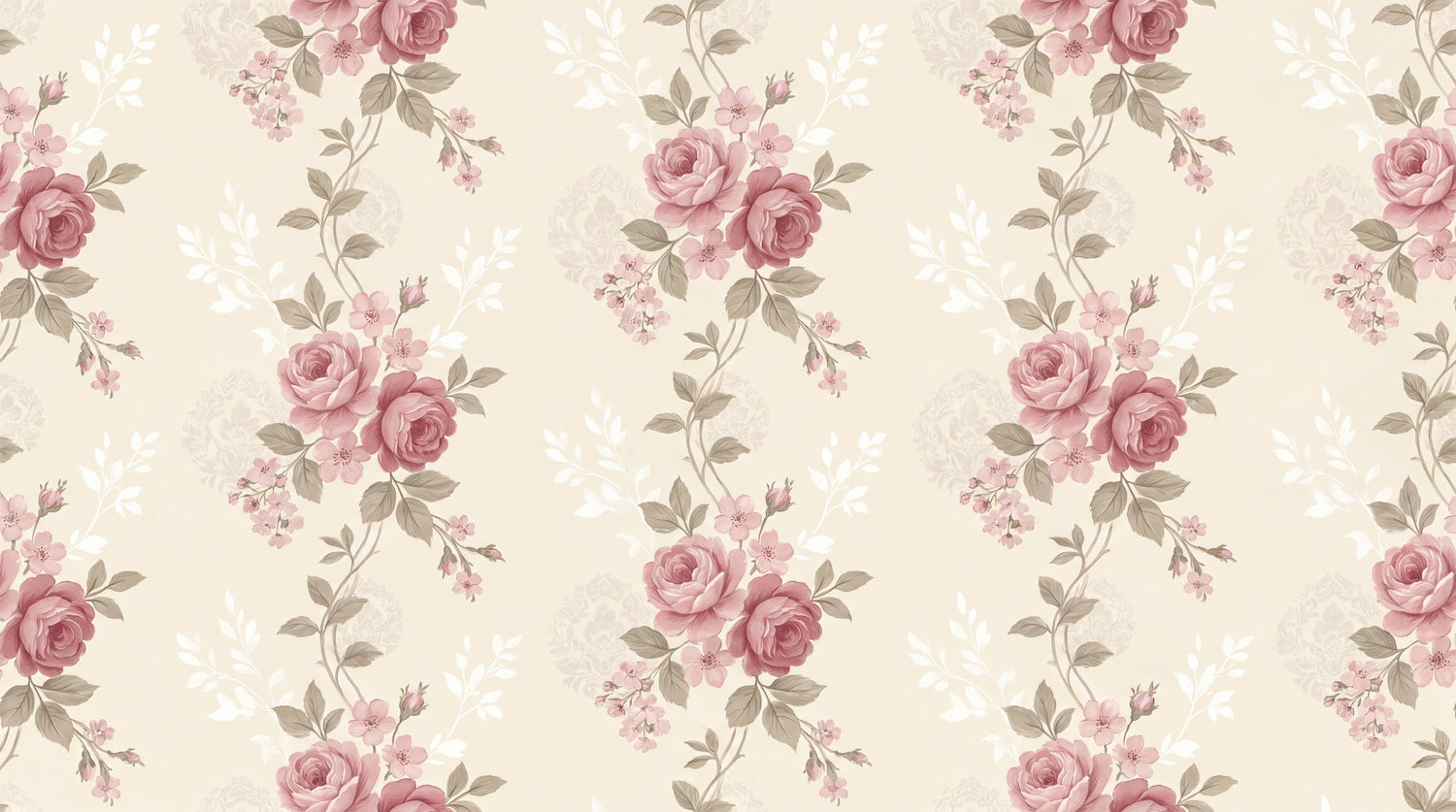 Velvet Heirloom Roses - Pink Rose Wallpaper - Pink Floral Wallpaper Damask Peel and Stick Wall Mural - Design
