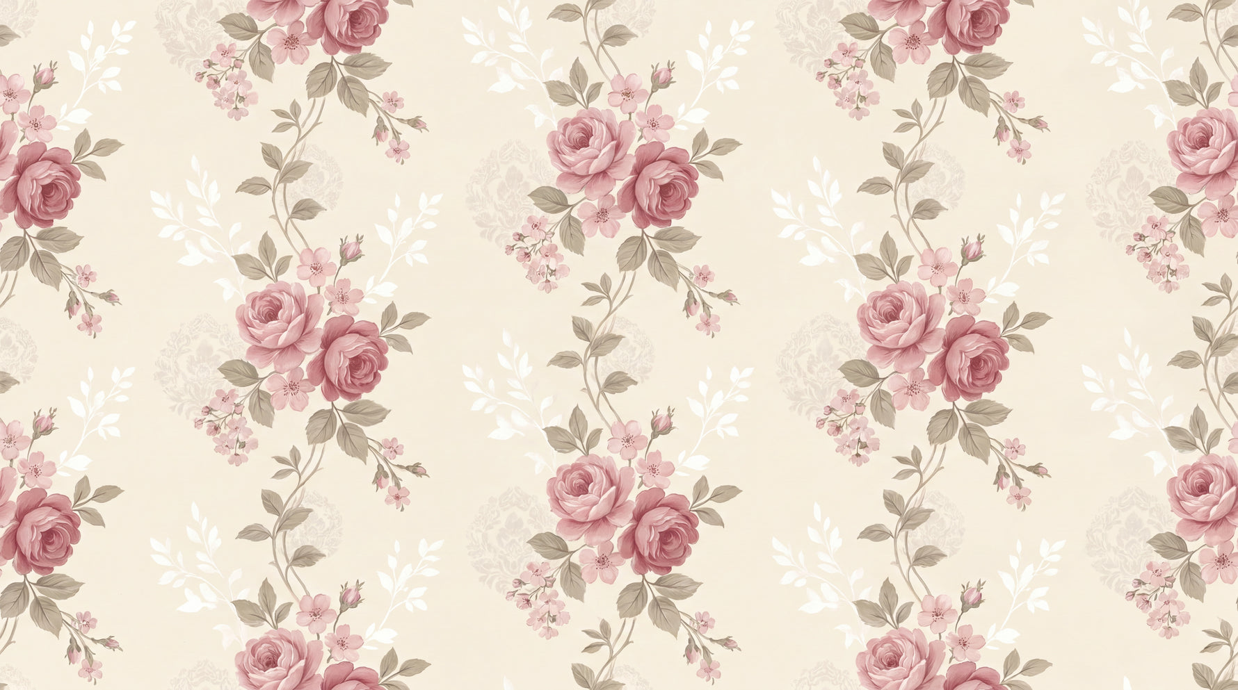 Velvet Heirloom Roses - Pink Rose Wallpaper - Pink Floral Wallpaper Damask Peel and Stick Wall Mural - Design