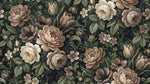 Velvet Nocturne Green Floral Wallpaper - Vintage Rose Botanical Victorian Greenery Wall Mural - Design