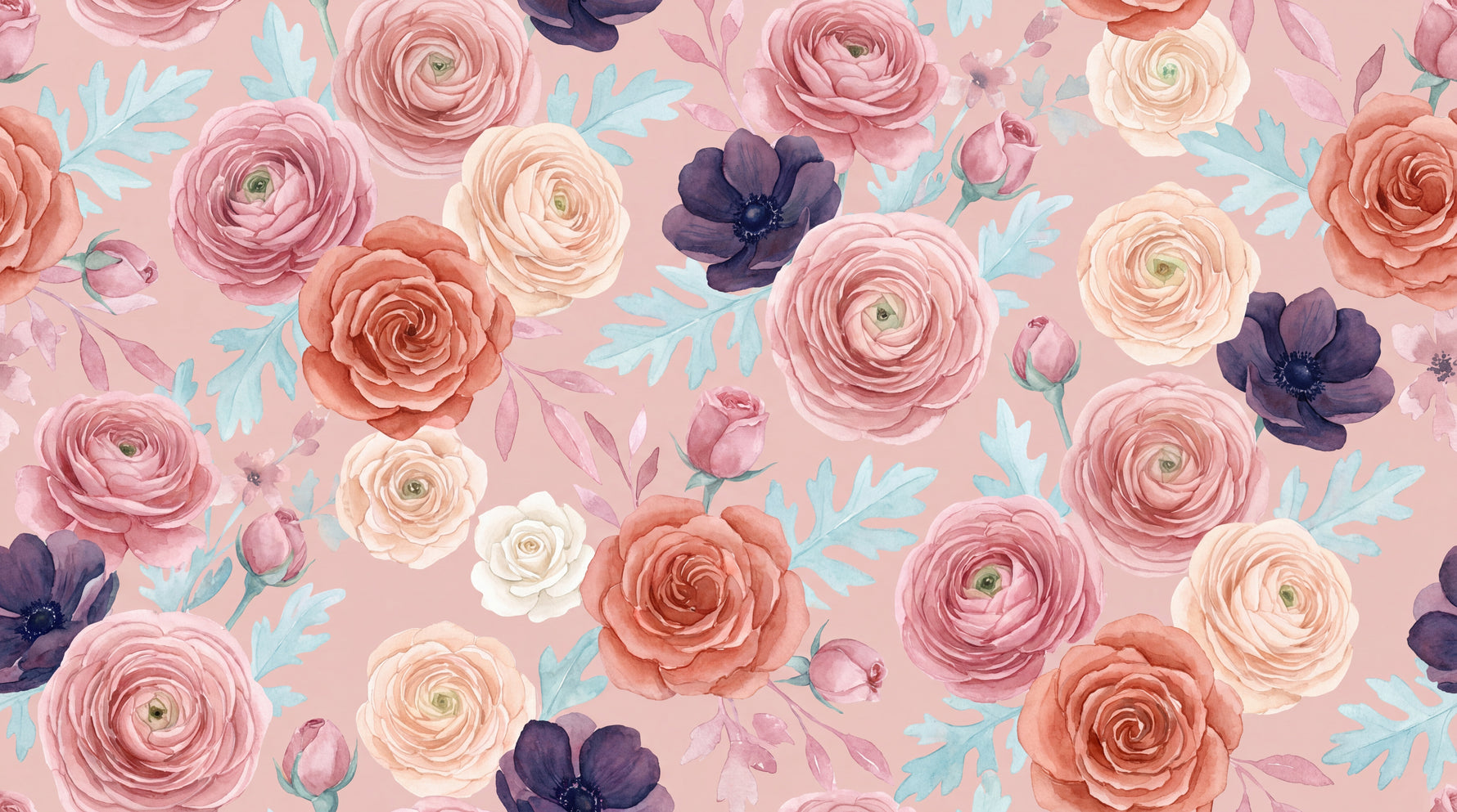 Velvet Ranunculus Pink Rose Wallpaper - Pink Floral Vintage Flower Peel and Stick Wall Mural - Design