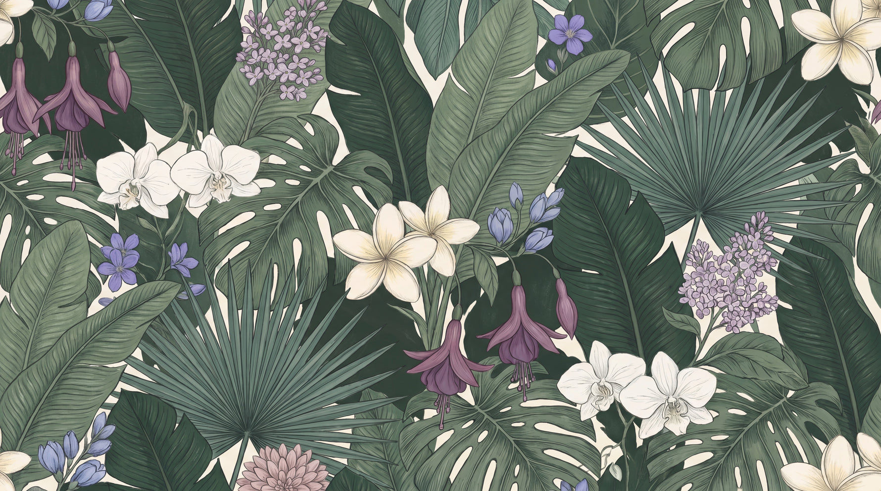 Verdant Conservatory Green Floral Wallpaper - Dark Green Greenery Flower Peel and Stick Mural - Design