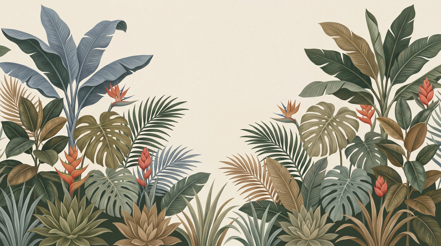 Verdant Drift Green Tropical Wallpaper - Jungle Palm Tree Botanical Leaf Wall Mural Peel and Stick - Design