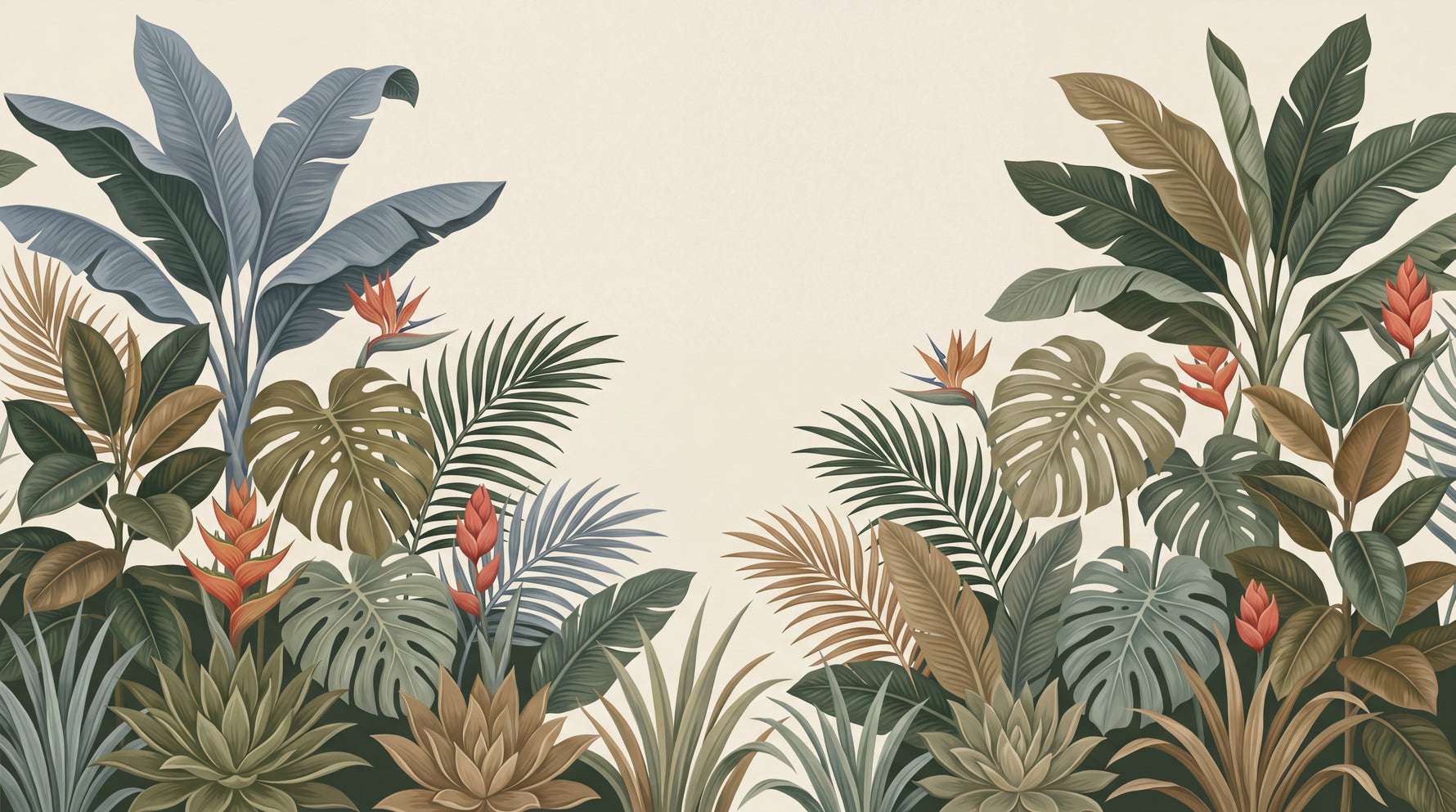 Verdant Drift Green Tropical Wallpaper - Jungle Palm Tree Botanical Leaf Wall Mural Peel and Stick - Design