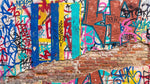 Volatile Concrete Blue Graffiti Wallpaper - Teal Brick Wall Mural Removable Urban Street Art - Design