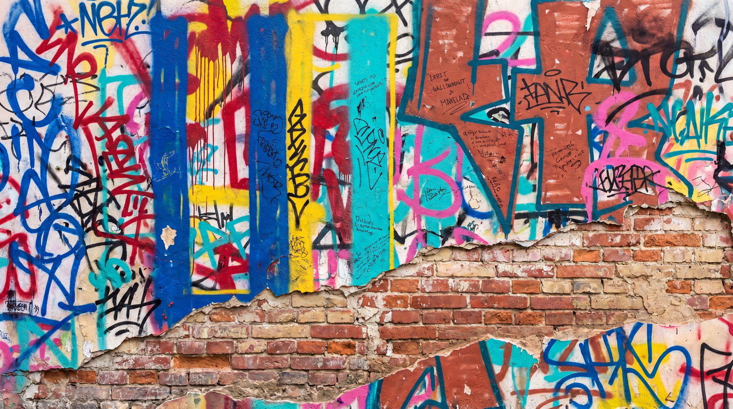Volatile Concrete Blue Graffiti Wallpaper - Teal Brick Wall Mural Removable Urban Street Art - Design