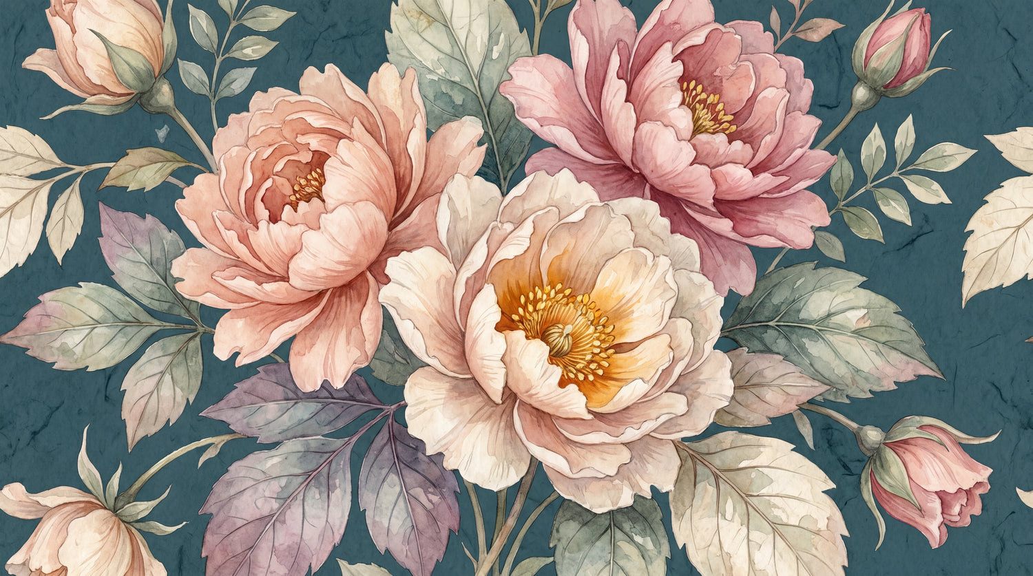 Watercolor Bloom Sigh - Pink Floral Wallpaper - Vintage Rose Botanical Peel and Stick Wall Mural - Design