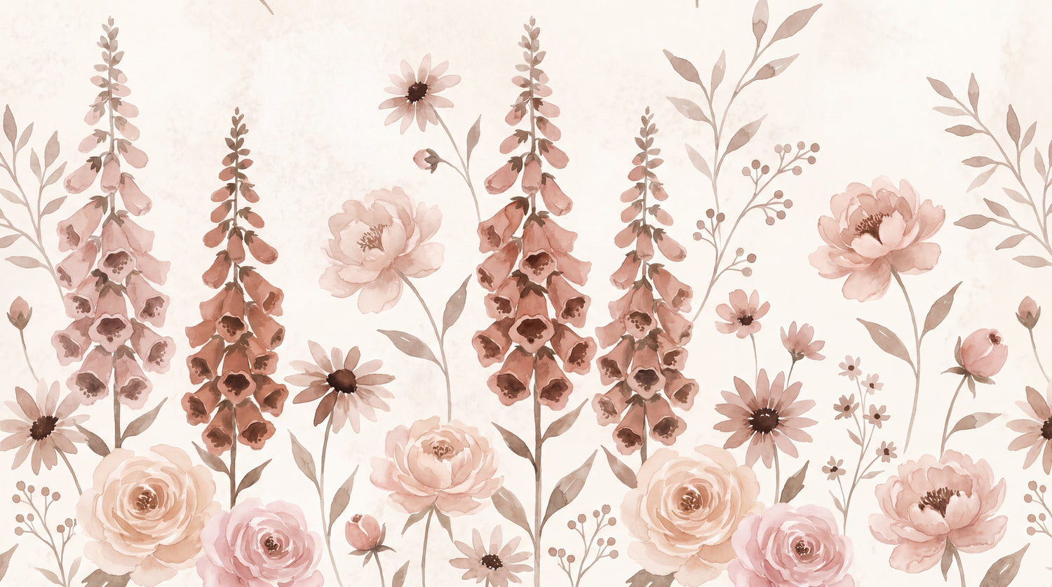 Watercolor Foxglove - Pink Flower Wallpaper - Light Pink Floral Peel and Stick Daisy Rose Wall Mural - Design