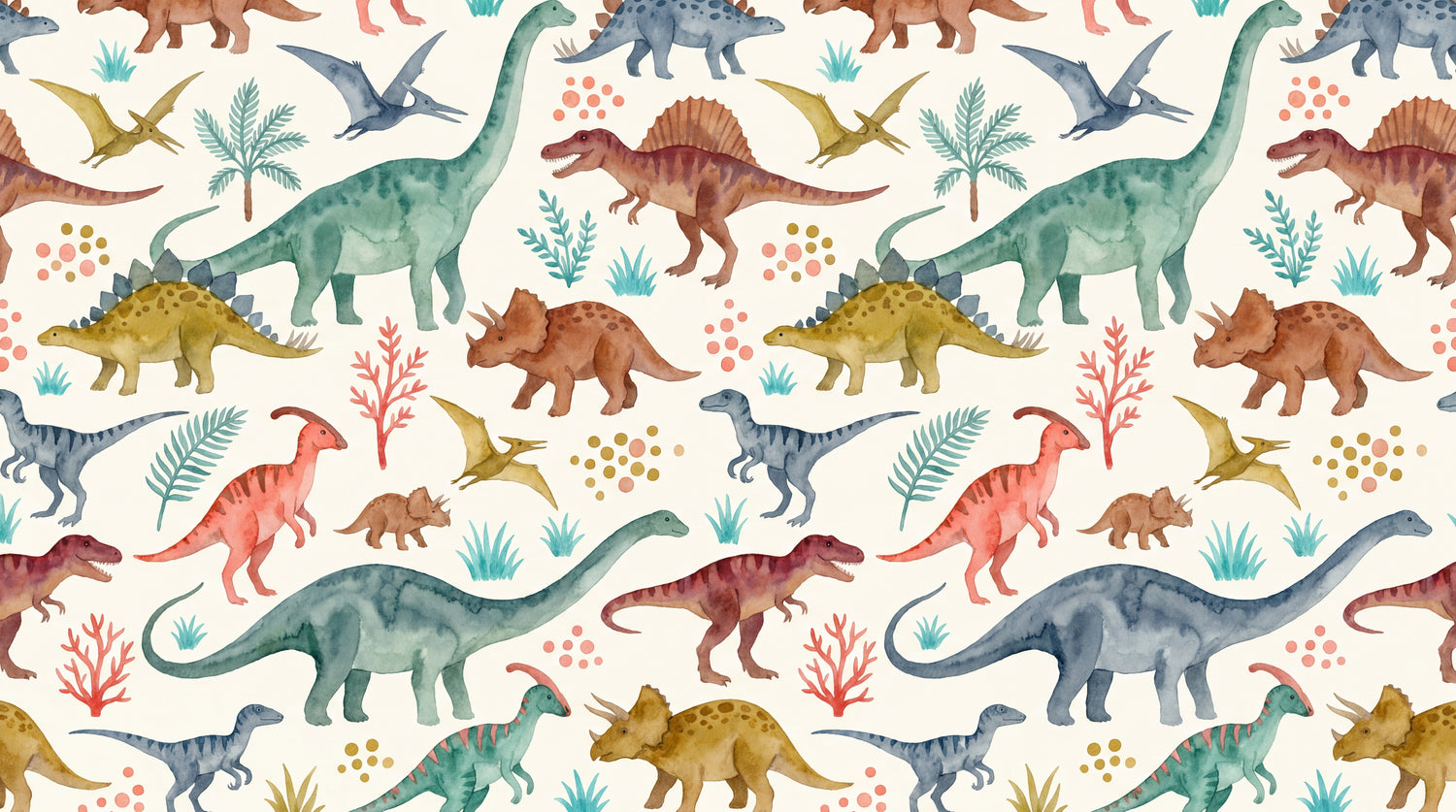 Watercolor Giants Beige Dinosaur Wallpaper for Kids - Nursery Wallpaper Peel and Stick Kids Wall Mural - Design