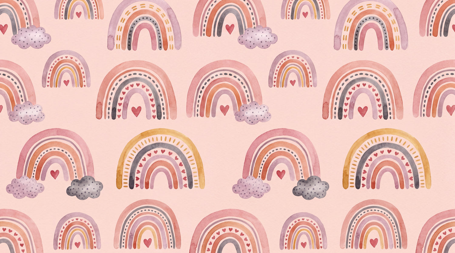 Watercolor Skies Pink Nursery Wallpaper for Kids - Boho Wallpaper Peel and Stick Kids Wall Mural - Design