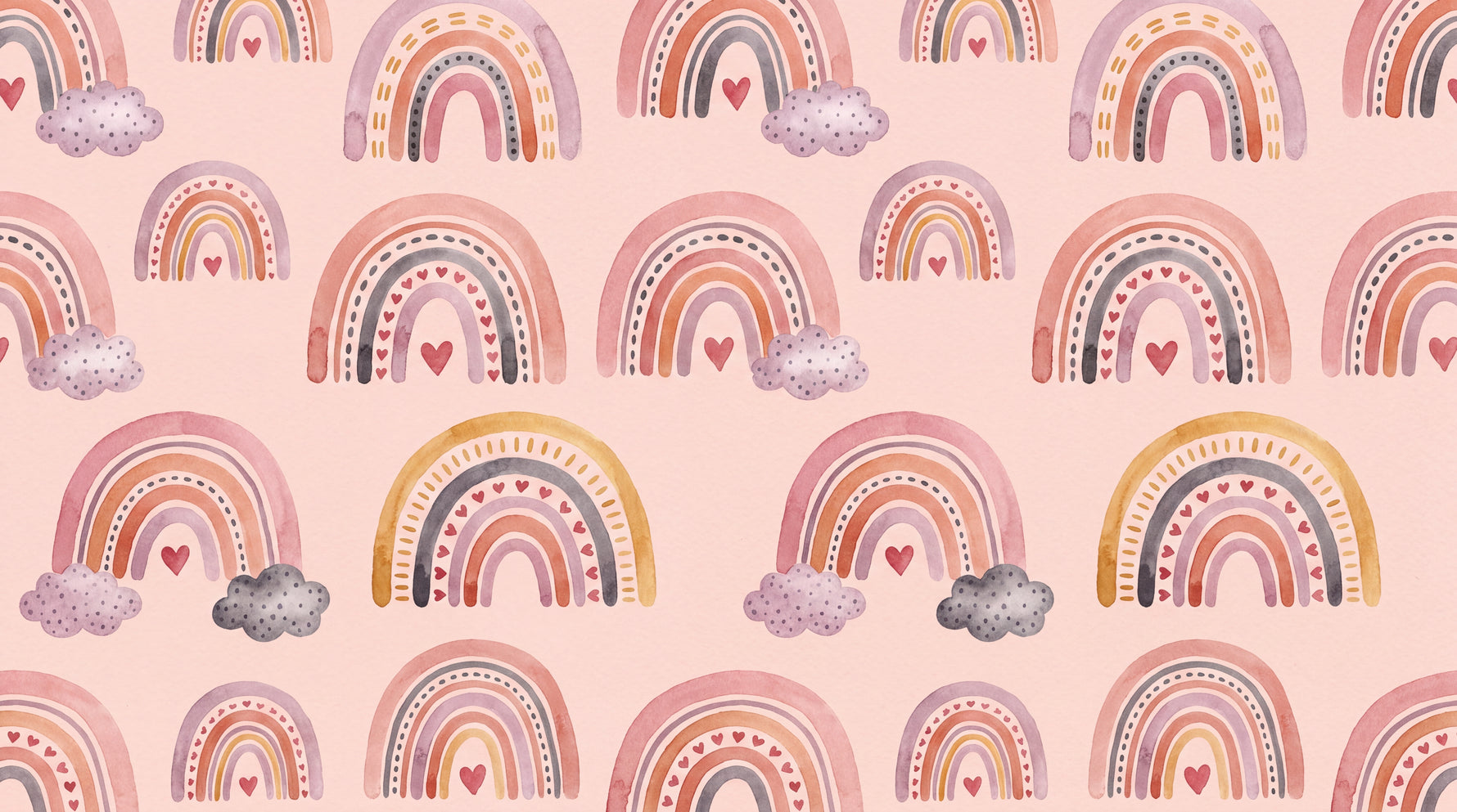 Watercolor Skies Pink Nursery Wallpaper for Kids - Boho Wallpaper Peel and Stick Kids Wall Mural - Design