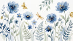 Watercolor Wingsong Blue Floral Wallpaper - Light Blue and White Flower Peel and Stick Mural - Design