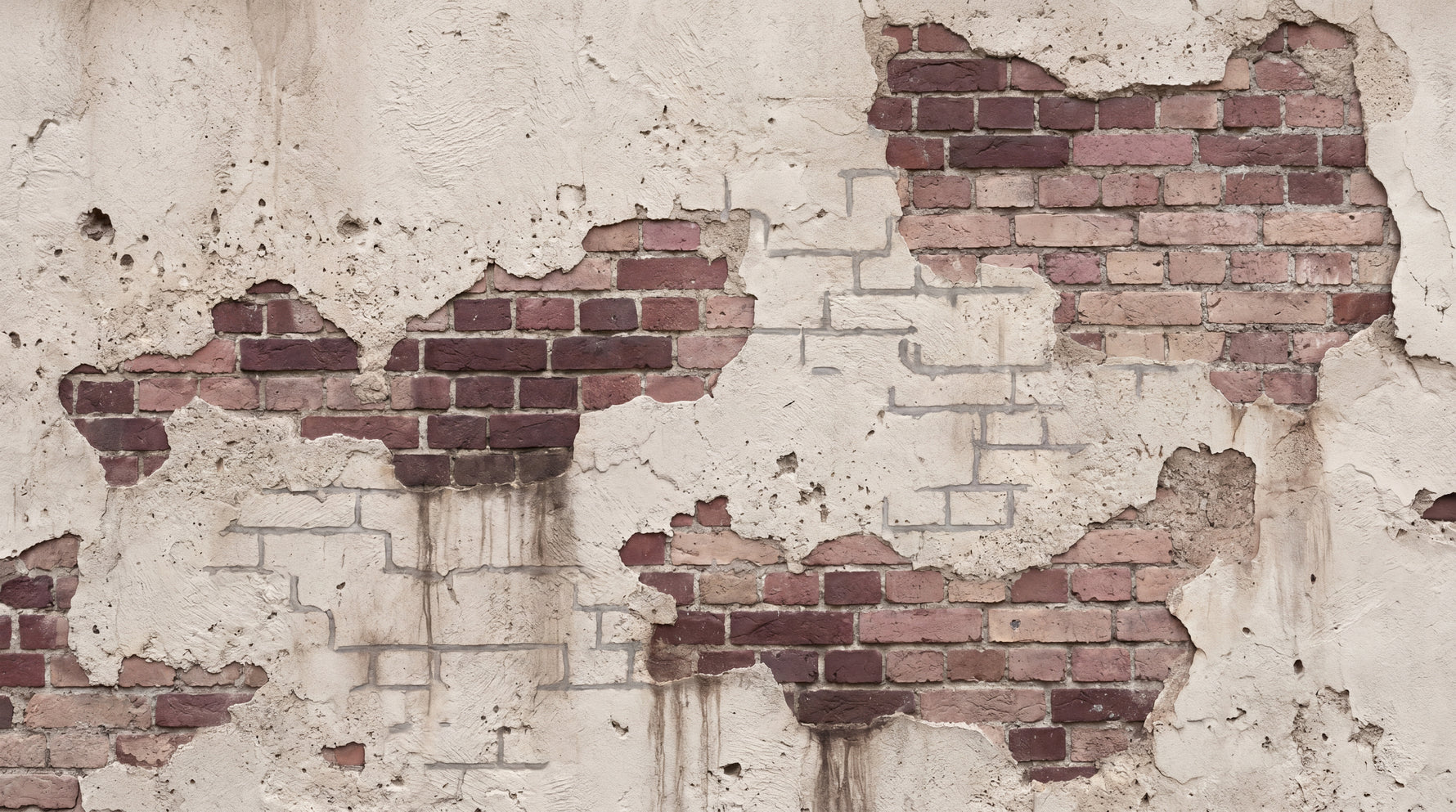 Weathered Mortar - Beige Brick Wallpaper Peel and Stick - White Brick Effect Vintage Wall Mural - Design