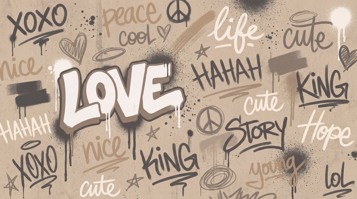 Whispered Lettering - Beige Graffiti Wallpaper - Modern Neutral Typography Peel and Stick - Design