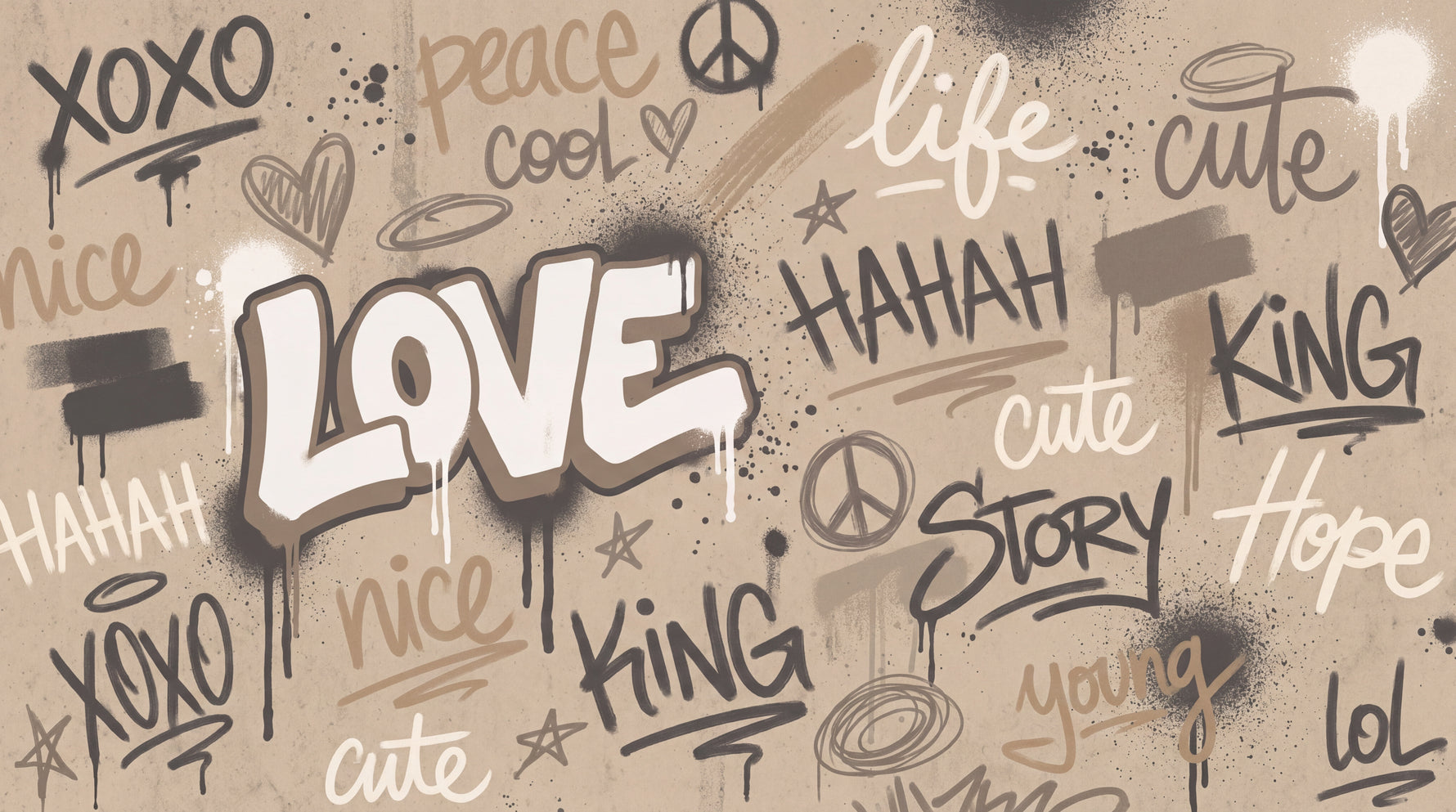 Whispered Lettering - Beige Graffiti Wallpaper - Modern Neutral Typography Peel and Stick - Design