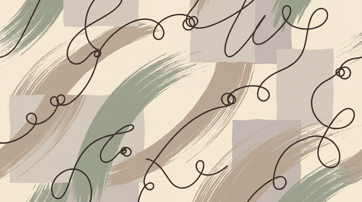Whispered Loops - Beige Abstract Wallpaper - Sage Green Minimalist Aesthetic Peel and Stick Wall Mural - Design