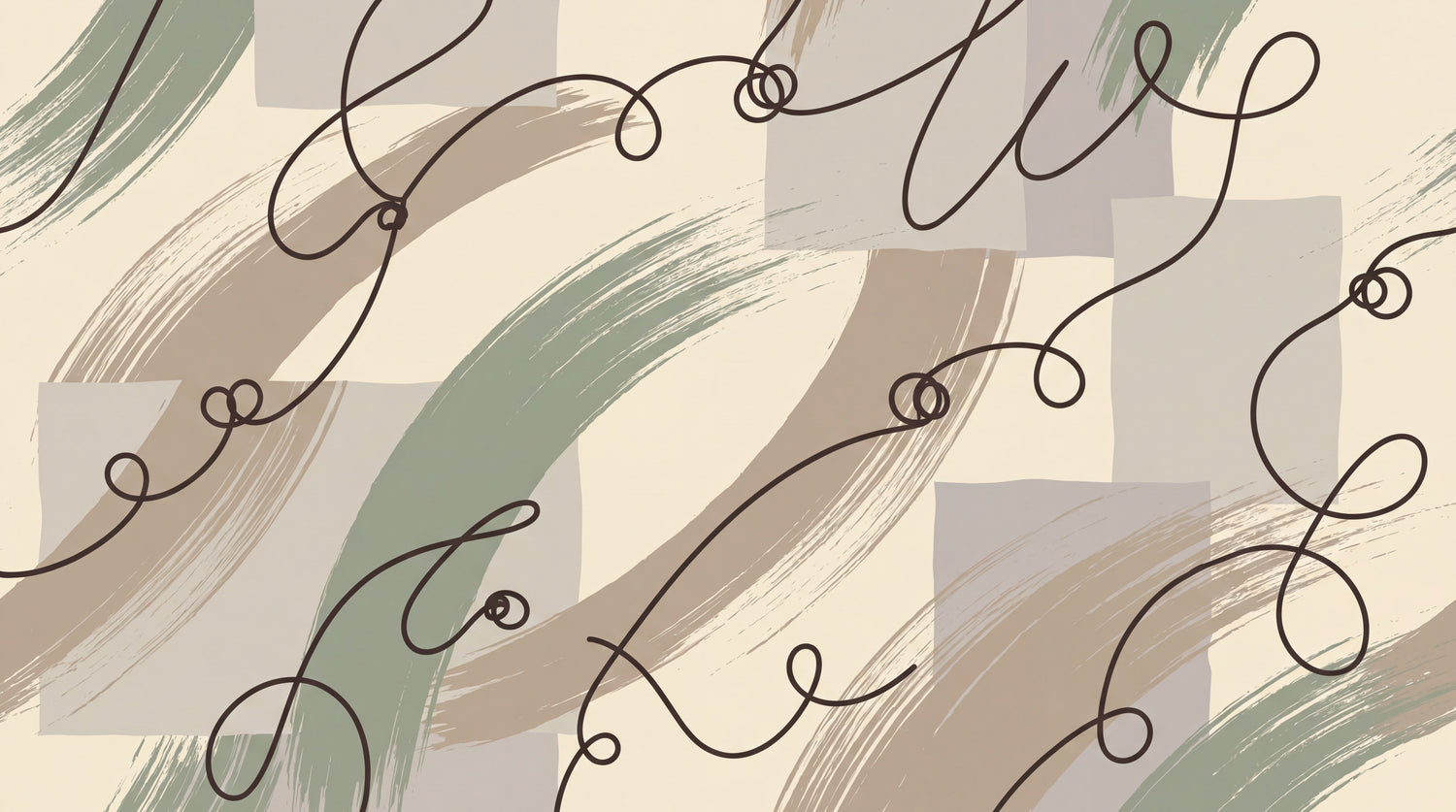 Whispered Loops - Beige Abstract Wallpaper - Sage Green Minimalist Aesthetic Peel and Stick Wall Mural - Design