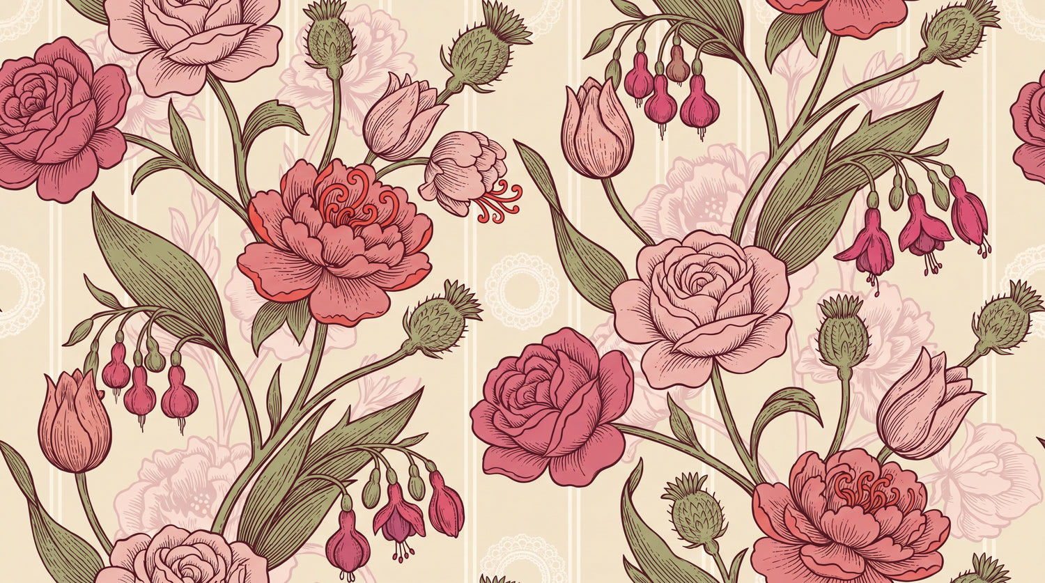 Whispered Petals Pink Floral Wallpaper - Pink Rose Wallpaper Vintage Flower Peel and Stick Mural - Design