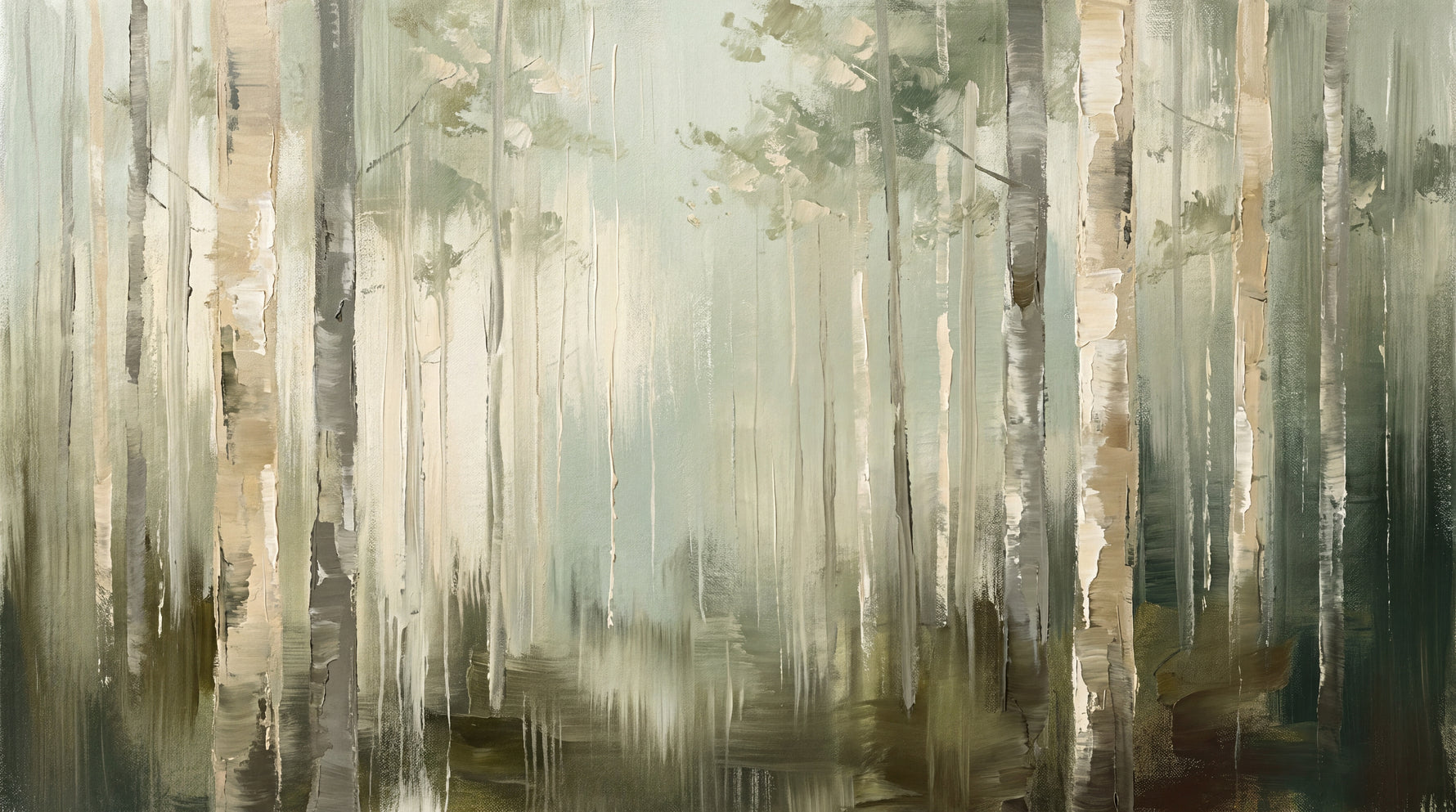 Whispering Birches - Green Abstract Wallpaper - Sage Forest Woodland Minimalist Peel and Stick Mural - Design